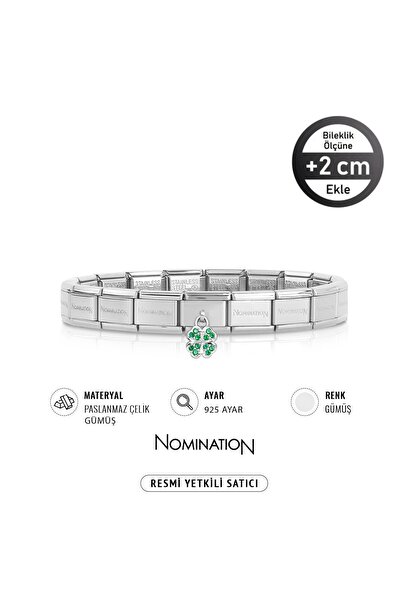 NOMİNATİON Italy Composable 925 Ayar Gümüş Taşlı Sallanan Yeşil Yonca Ve Çeli...