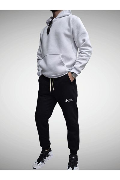 TURAN TACTICS Λευκό Hoodie & Μαύρο Σετ αθλητικής φόρμας