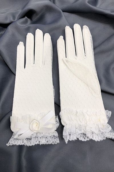 Hobigram White Lace Detailed Short Length Bridal Gloves Wedding Accessories – Party Gloves, Stylish Design – Party Eld