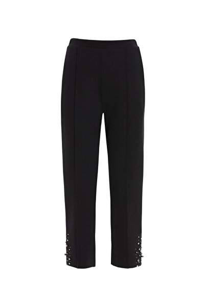 GİZİA Paçaları İşlemeli Siyah Eşofman Altı