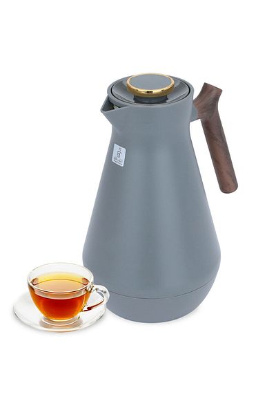 Everest Amada Thermos Dark Gray With Wooden Handle 1.5 Liter