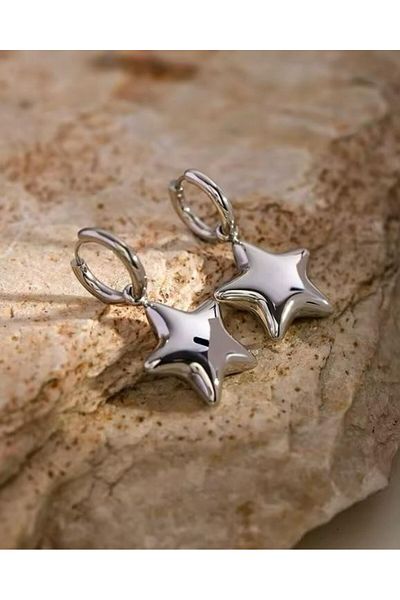 YASİN TOPÇU Steel Silver Silver Color Starry Trend Earrings