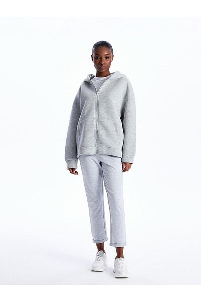 LC Waikiki Lcw Vision Oversize Gray Melange Hooded Women's Sweatshirt - Zippered