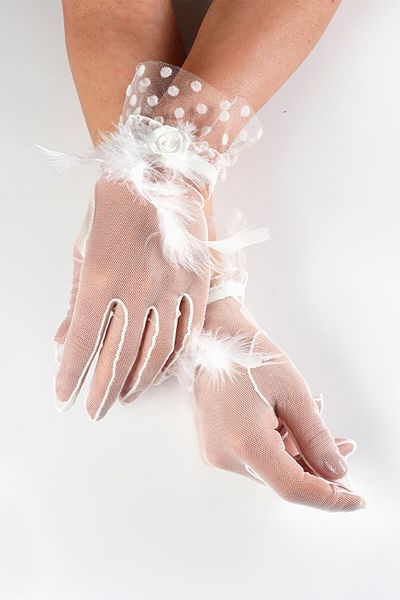 Hobigram White Lace Detailed Bridal Gloves Costume Accessory with Bow Detail at the Tip – Party Gloves – Party Hand