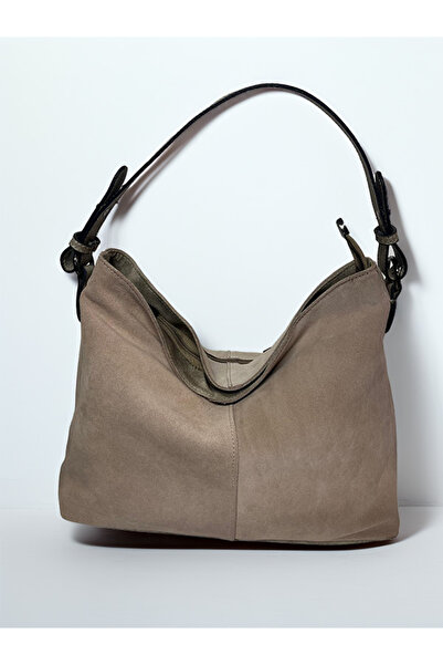 HBS ÇANTA EKRU hakiki süet omuz çantası