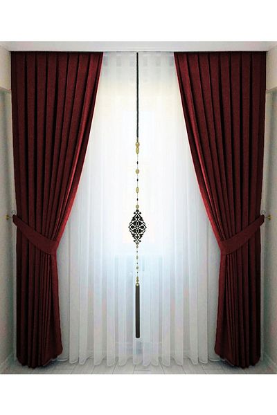 İ.D İpek Dokuma High Quality Claret Red Pleated Velvety Background Curtain - Single Wing