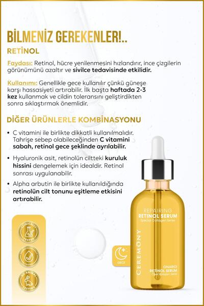 Ceremony Retinol Serum 30 ml | Kırışıklık Karşıtı Yenileyici Sıkılaştırıcı Gece Serumu