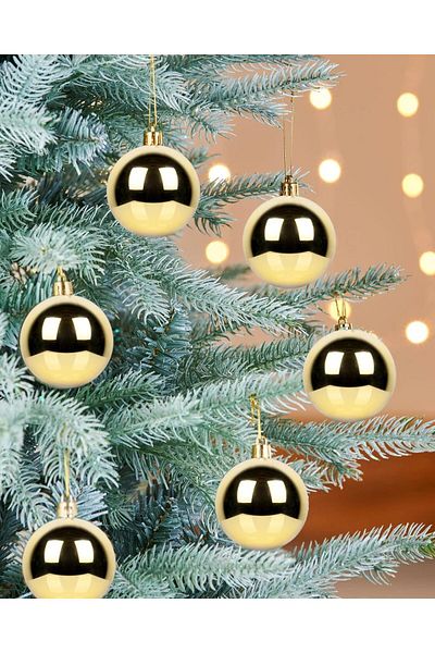 Parti Adresi Christmas Balls Pine Tree Ornaments Gold Color 6 cm 6 Pcs