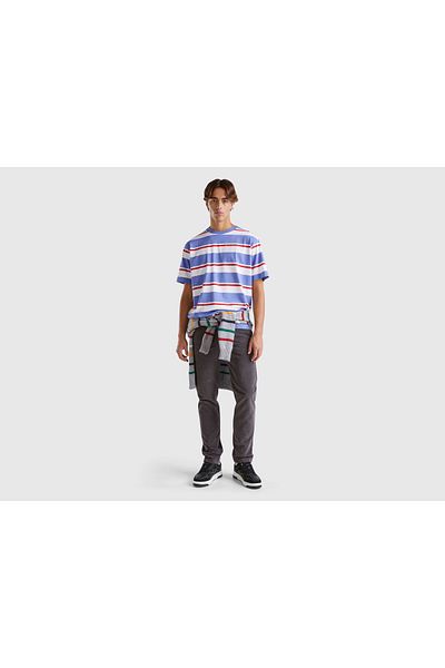 United Colors of Benetton Pantaloni slim din catifea pentru bărbați, din amestec de bumbac antracit, cu buzunare pe spate