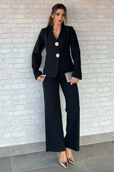 GÜLSELİ Black Button Detailed Jacket Pants Double Set
