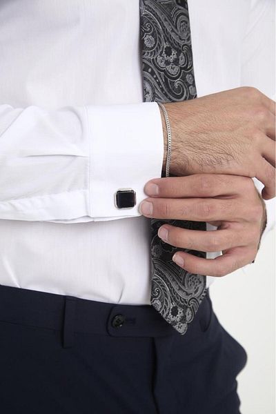 Brianze Black Gray Shawl Pattern Tie Handkerchief Cufflink Gift Set