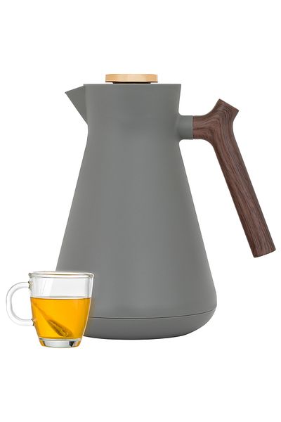 Everest Amada Thermos 1 Liter, Dark Gray With Wooden Handle