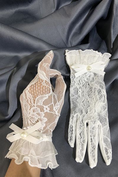 Hobigram White Plain Tulle Tip Polka Dot Single Feather Bridal Gloves Party Accessory – Party Gloves, Stylish Design