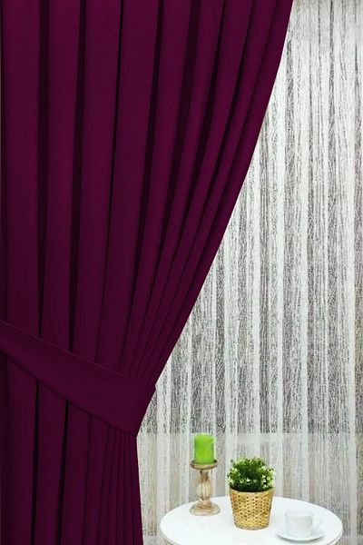 İ.D İpek Dokuma High Quality Plum Color Pleated Velvety Background Curtain - Single Wing