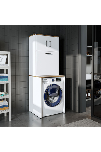 ROOMART Luna Çamaşır Sepetli Çamaşır makinesi Dolabı , Kirli Sepetli Çok Amaçlı Dolap