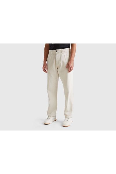 United Colors of Benetton Pantaloni drepti pentru bărbați, albi, 100% bumbac