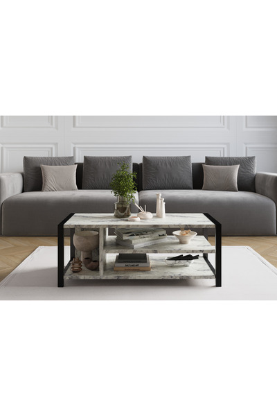 AYMOBSAN Arya Bölmeli Orta Sehpa, Kahve Sehpası Mermer Desen (Frezya)