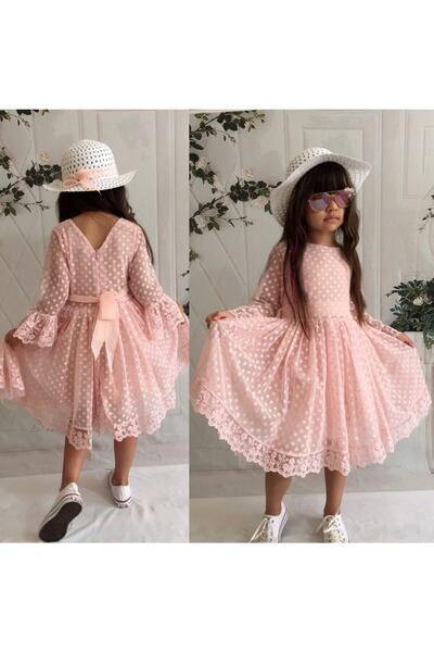 Mixie Girl's Salmon Hat Laced Princess Model Dress