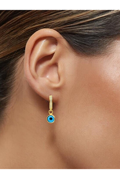 bymissmücevherat Nazar Boncuklu 925 Ayar Gümüş Altın Kaplama Halka Küpe