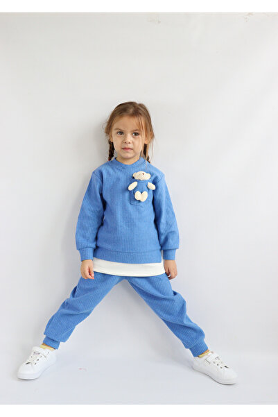 Harika KIDS Kız Çocuk Iki Iplik Kumaş Orta Kalınlıkta Tavşan Oyuncaklı Örme Basic Eşofman Takımı