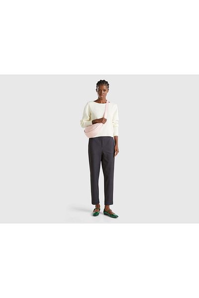United Colors of Benetton Pantaloni negri pentru femei, cu amestec vâscos, cu toate modelele, cu talie elastică