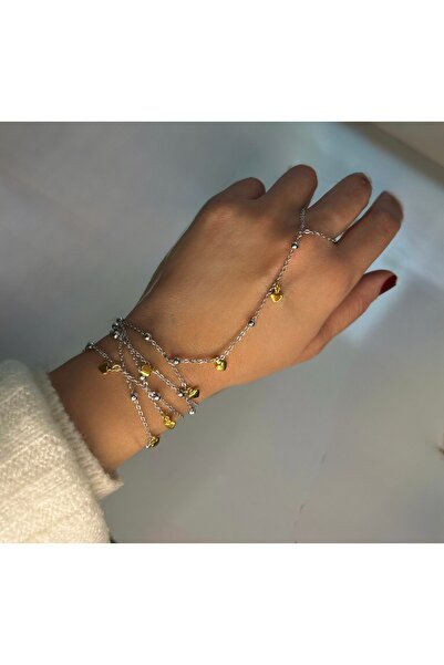 pop up store Gold Heart Detail Silver Ball Chain Wrapped Hand Accessory / Şahmeran