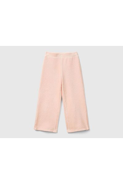 United Colors of Benetton Girl's Dusty Pink Wide Leg Trousers with Logo Embroidery on the Back