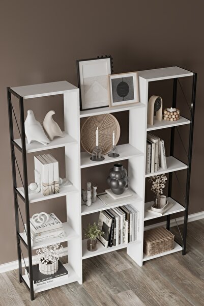 Remaks Hibrit 12 Raflı Metal Kitaplık Beyaz