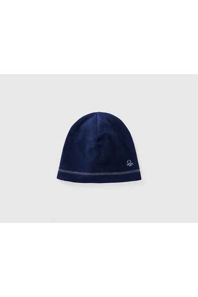 United Colors of Benetton Boy's Navy Blue Logo Fleece Beret