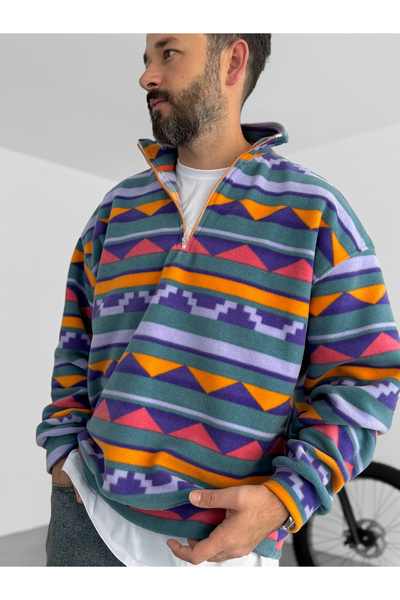BYBASICMAN Colorful Mosaic Pattern Fleece Sweatshirt Pm-155