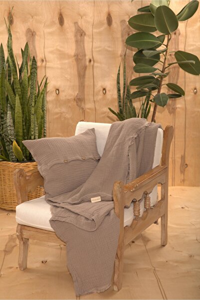 MYLASA HOME 4 Layer Buttoned Muslin Throw Pillow Cover - 45X45