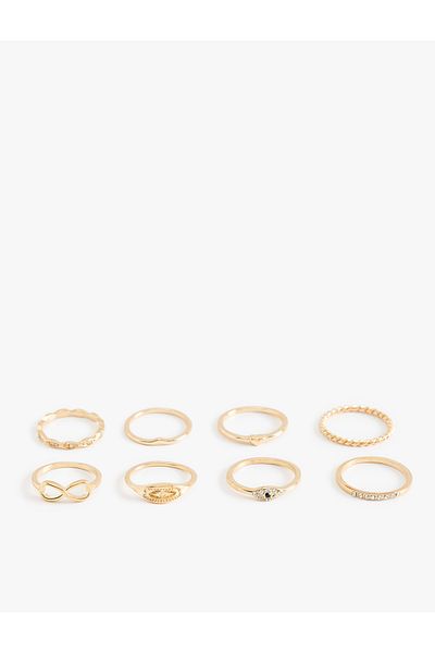Koton Set of 8 Stone Detailed Steel Rings