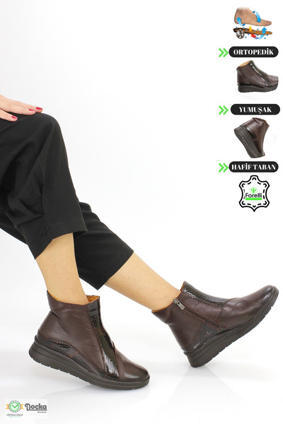 Forelli Kadın Fermuarlı Hakiki Deri Ortopedik Düz Taban Klasik Anne Botu F24/B21353