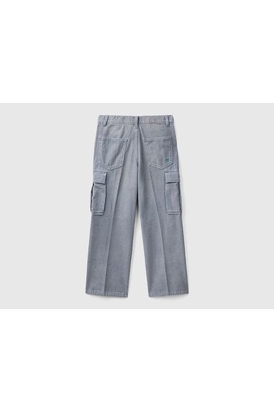 United Colors of Benetton Boy's Aviator Blue Back Pocket Logo Embroidered 6-Pocket Oversize Pants