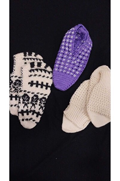 Papatyam 3 قطع من خمس أسياخ/أحذية مصنوعة يدويًا - أحذية منزلية محبوكة