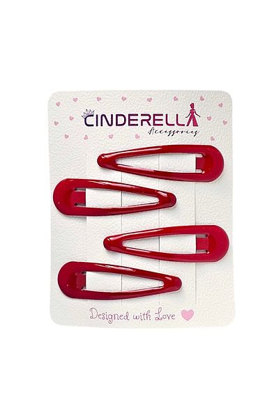 Cinderella Red 5 cm Snap Clip Set - Daily Side Hair Clip 4-Piece Model