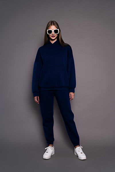 YAKAMEL Γυναικείο Σετ Φόρμας Oversize με Κουκούλα, Τσέπη Καγκουρό, Χοντρό, Άν...