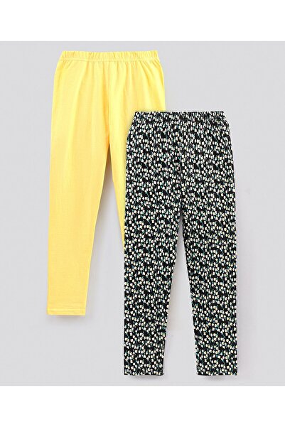 Primo Gino Ankle Length Leggings Solid & Floral Print Pack of 2 - Yellow Black