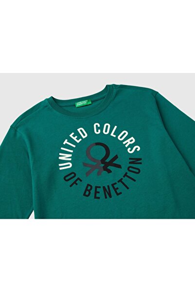 United Colors of Benetton Μακρυμάνικο μπλουζάκι για αγόρι με πολύχρωμο λογότυπο με πράσινο μπροστινό μέρος