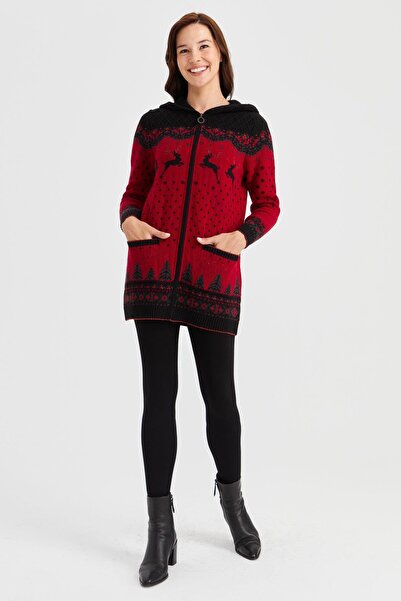 Desen Triko 23221 DESEN TRİKO GEYİKLİ FERMUARLI KAPŞONLU ARA BOY CEKET