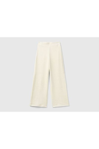 United Colors of Benetton Girl's Ecru Back Logo Embroidered Straight Palazzo Pants