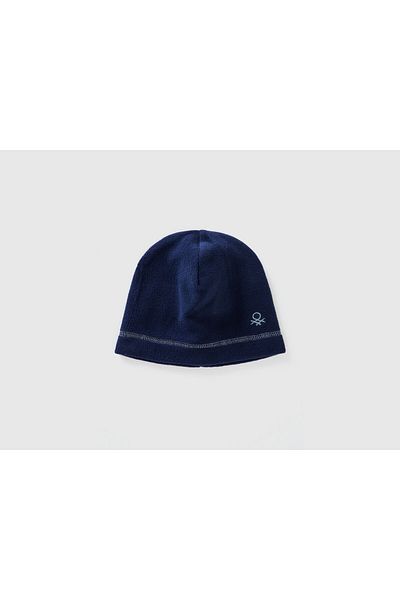 United Colors of Benetton Boy's Navy Blue Logo Embroidered Round Fleece Beret