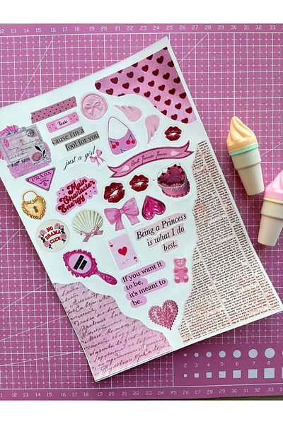 Pankart Evi Pink Girl - مجموعة ملصقات خلفيات سجل القصاصات، مجلة رصاصة، مجموعة ملصقات مخططة