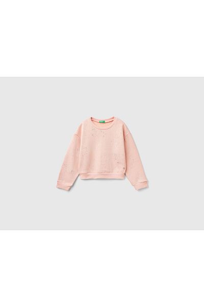 United Colors of Benetton Girl's Pink All Star Powder Printed Off-Shoulder Oversize Sweatshirt