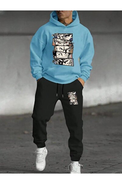 bellanova - 3 Yarn Printed Tracksuit Hooded Sweatshirt Bottom-Top Set