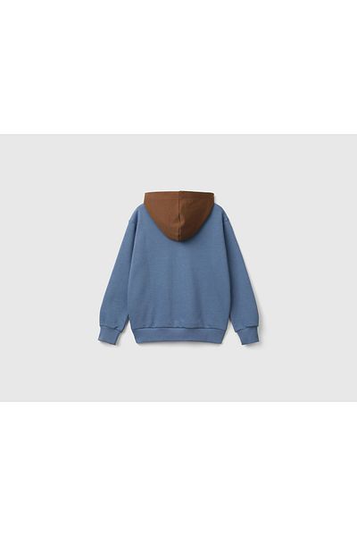United Colors of Benetton Hanorac de culoare contrastantă cu glugă cu imprimeu albastru aviator pentru băiat