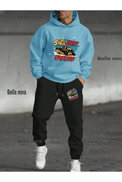 bellanova - 3 Yarn Printed Tracksuit Hooded Sweatshirt Bottom-Top Set