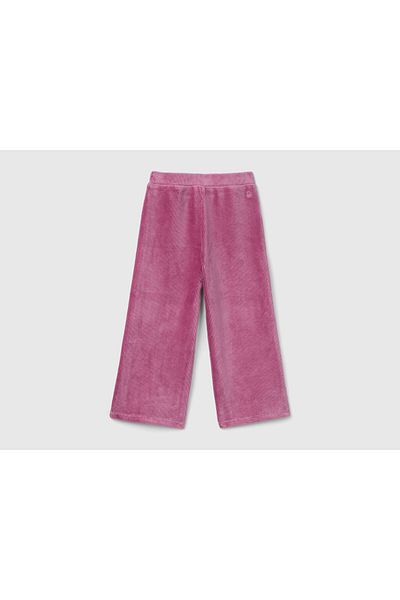 United Colors of Benetton Girl's Dusty Rose Back Logo Embroidered Wide Leg Pants