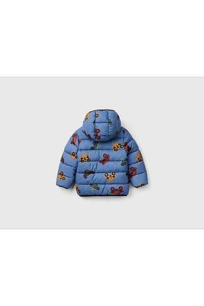 United Colors of Benetton Boy's Airman Blue Left Chest Logo All Patterned Hooded Pufa Coat