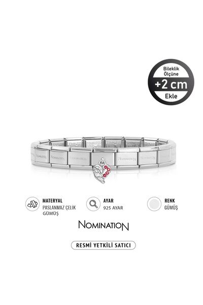 NOMİNATİON Italy Composable 925 Ayar Gümüş Taşlı Sallanan Kırmızı Taşlı Melek Kanadı Ve Çelik Bileklik Silver